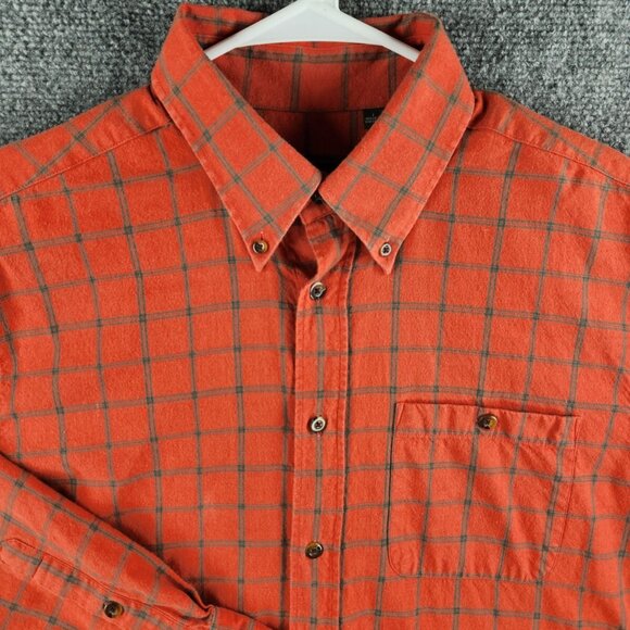 Orvis Large Adult Wool Blend Flannel Soft Lightweight Orange Green Plaid Outdoor - Picture 2 of 16